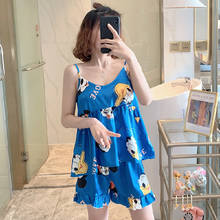 Disney Sling pajamas ladies summer sexy thin pajamas with chest pad simulation silk summer home clothing robes mickey nightgowns 2024 - buy cheap