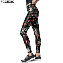 FCCEXIO Calavera Cats Sugar Skull Leggings High Waist Activewear Dia de los Muertos Leggins Fitness Pants New Workout Pants 2024 - buy cheap