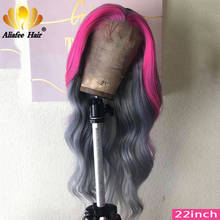 Aliafee-peruca lace front ondulada 150%, peruca de cabelo humano remy, cor preta, cinza, rosa, azul, roxa 2024 - compre barato