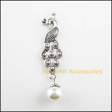 8 piezas de plata tibetana, Animal, pavo real, cuentas de vidrio blanco, colgantes, 12,5x50mm 2024 - compra barato