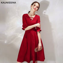 KAUNISSINA Cocktail Dresses Half Sleeve Elegant Party Gown Knee Length Red Black Soid V-Neck Homecoming Dress Cerebrity Proms 2024 - buy cheap