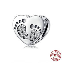 fit original bracelet charm heart shaped footprints beads for women fashion bangle jewelry pendant 925 sterling silver gift DIY 2024 - buy cheap