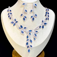 ASNORA High Quality Blue Color Green and White Leaf Shape Cubic Zirconia Bridal Wedding Women Jewelry Set 2024 - buy cheap