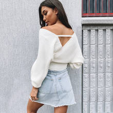 Short Knit Sweater Women Oversize Pullover Sexy Deep V Backless Long Sleeve Women Sweater Autumn Winter Sweaters Streetwear Top 2024 - buy cheap