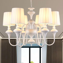 Скандинавский светодиодный светильник с тканевым абажуром для гостиной, синие люстры, современный белый подвесной светильник для спальни 2024 - купить недорого