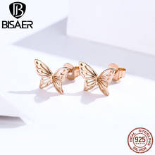 Серьги-бабочки BISAER, 925 пробы, серебряные, Бабочка, маленькие серьги-гвоздики для женщин, изысканные серебряные ювелирные изделия ECE452 2024 - купить недорого