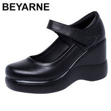 Beyarneround toe sapatos femininos, calçados de couro mary jane com plataforma grossa, novo tamanho grande 2024 - compre barato