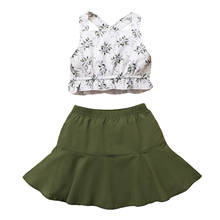 New 1-6T Summer Baby Clothes 2Pcs Set Two Piece Set Fresh Leaves Print Ruffles Suspender Tops and Elastic A-line Short Skirt 2024 - buy cheap