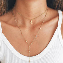 ALYXUY 2019 Simple Gold Color Moon Pedant Choker Necklace Beads Long Tassel Chain Multilayer Necklaces For Women Fashion Jewelry 2024 - buy cheap