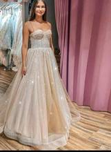 Verngo Sparkly Glitter A Line Wedding Dress Champagne And Ivory Mixed Spaghetti Straps Floor Length Modern Bridal Gowns 2024 - buy cheap