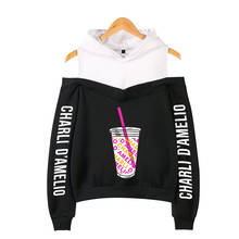 Charli D'Amelio-sudaderas con capucha para mujer, sudadera con tirantes para chica, sudadera informal con hombros descubiertos, ropa de calle de Charli DAmelio, Tops informales 2024 - compra barato