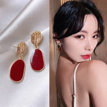 Korean New Design Fashion Geometrical Hanging Dangle Earring Jewelry Simple Elegant Red Oil Drop Earrings Female Party Gift 2024 - buy cheap