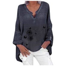 Blusa holgada informal de manga larga con estampado Floral para mujer, camisa Harajuku de talla grande con cuello en V, ropa de ocio de gran tamaño para otoño y primavera 2024 - compra barato