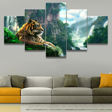 Quadros decorativos para parede, tela de alta definição para decoração de casa, 5 painéis, iluminação para sala de estar, tigre e montanha 2024 - compre barato