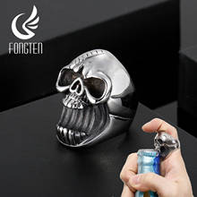 Fongten Rock Skull Head Ring Man Gothic Stainless Steel Punk Men Corkscrew Accessories Viking Jewelry Special Gift 2024 - buy cheap