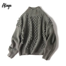 Aliaga-suéter de cachemira pura para mujer, jersey de cuello alto, Mangas de linterna de alta calidad, punto de Cable, grueso, bonbones, 100% 2024 - compra barato