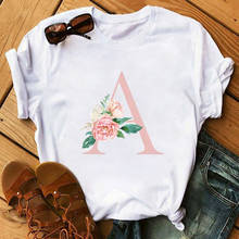 Zogankin 26 camisetas com estampa de flor e alfabeto em inglês, camiseta feminina casual harajuku, camiseta para verão, novos amantes 2024 - compre barato