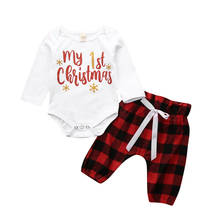 0-24M My First Christmas Newborn Baby Boy Girl Clothes Set Soft Long Sleeve Rompers Jumpsuit Plaid Pants Clothes Xmas Outfits 2024 - buy cheap