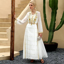 Белое мусульманское модное платье, абайя, Турция, Ближний Восток для женщин, Золотое плетеное стразы, платье Дубай, вечернее платье для выпускного вечера 2024 - купить недорого