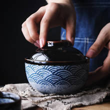 Antowall tigela de cerâmica japonesa retrô pintada à mão, cozida, cozida, para sopa, cozido em vapor, com tampa 2024 - compre barato