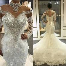 Великолепные Свадебные платья с юбкой-годе, цветочные Кристаллы из бисера, свадебные платья, арабское свадебное платье, свадебное платье 2024 - купить недорого