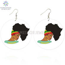 SOMESOOR Африканская Карта головная Повязка Женская круглая петля деревянные висячие серьги афро натуральные волосы дизайн с обеих сторон Печатные для женщин 2024 - купить недорого