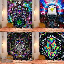 Colorful Hand of Fatima Owl Tapestry Hippie Tapestry Animal Psychedelic Tapestry Bohemian Mandala Tapestry Home Decor 95x73cm 2024 - buy cheap