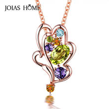 JoiasHome Luxury 925 Silver Necklace Pendant Gold Rose with Colorful Gem Leaf Shape Pendant Clavicle Chain Classicparty Gift 2024 - buy cheap