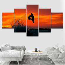 Sea surfing with sunset sky 5 Piece Wallpapers Art Canvas Print modern Poster Modular art painting for Living Room Home Decor 2024 - buy cheap