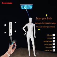 Concealed Thermostatic Bathroom Shower Set Nozzle Light LED Shower Head Rain Waterfall Embedded Ceiling Showerhead Massage jets 2024 - buy cheap