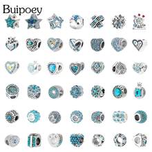 Buipoey Cyan-blue Rhinestone Flower Beads Crystal Star Heart Charm Fit Bracelet & Necklace Silver Color Jewelry Accessory Beaded 2024 - buy cheap