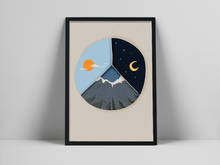 Настенная Художественная печать с изображением Солнца и Луны, День Ночь абстракция, круглый естественный Рисунок, синий желтый плакат, минималистичный, скандинавский постер 2024 - купить недорого