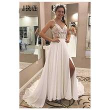 JIERUIZE 2020 Beach Wedding Gowns Sexy Split Front Spaghetti Strap Lace Bridal Dresses Criss Cross Back Vestido De Noiva 2024 - buy cheap