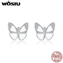 WOSTU 100% 925 Sterling Silver White Butterfly Stud Earrings For Women Wedding Small Earrings Silver 925 Jewelry BKE876 2024 - buy cheap
