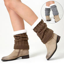 Polainas femininas de inverno, aquecedores de pernas, punhos e costuras de pele, meias, crochê, aquecimento de perna, tricô 2024 - compre barato