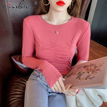Camiseta de estilo coreano para mujer, Tops ajustados de manga larga de algodón, ropa elegante y Sexy con cuello redondo, T11707A, primavera y otoño 2024 - compra barato