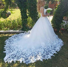 Vestido de noiva branco marfim, tule, com apliques abertos para costas, vestido de princesa, para noiva 2024 - compre barato