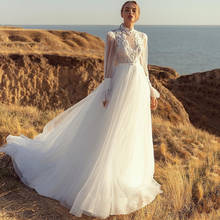 Роскошные свадебные платья, винтажное 3D цветочное кружевное платье с длинным рукавом, свадебное платье, а-силуэт, пляжные свадебные платья в стиле бохо 2024 - купить недорого