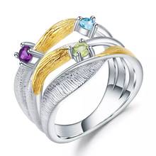 Женские кольца GEM'S BALLET, кольцо с камнями из серебра 925 пробы, натуральный Перидот, аметист, топаз 2024 - купить недорого