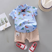 Ropa de verano para bebés y niños pequeños, camiseta de manga corta con estampado de dinosaurio y pajarita, Tops, pantalones cortos, conjunto de trajes de fiesta # p4 2024 - compra barato