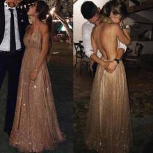 Sexy Sparkly A Line Prom Dresses Backless V-Neck Spaghetti Straps Ruffle Formal Evening Gowns Floor Length Party Dresses 2024 - buy cheap