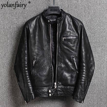 Jaqueta masculina de couro legítimo 2020, casaco de pele de carneiro para homens motociclista slim fit mont kj4128 2024 - compre barato