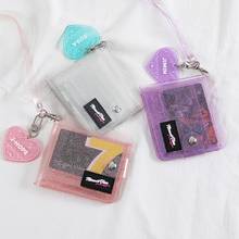 Bling Transparent ID Card Holder Wallets PVC Folding Lanyard Short Wallet Purse Girl Jelly Bag Mini Money Wallet Card Holder 2024 - buy cheap