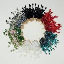 Handmade Crystal Beads Flower Braid Drop Earrings New Fashion Geometric Fireworks Long Tassel Earrings Korean Bohemian Jewelry 2024 - buy cheap