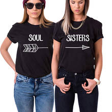 Женская черно-белая хлопковая футболка, футболки для девочек с надписью «Best Friends Soul Sister», Женская футболка «BFF», шикарная футболка с надписью 2024 - купить недорого