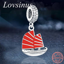 925 Sterling Silver Sail Charm Fit Original Europe Charm Bracelets Red Boat Beads Dangle For DIY Necklace Making Bijoux jewelry 2024 - buy cheap