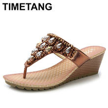 TIMETANG-sandalias de cuña bohemias para mujer, chanclas con diamantes de imitación, Gladiador sin cordones sandalias de, con correa de cristal 2024 - compra barato