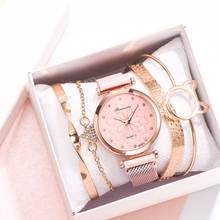 5 pçs relógio conjunto de luxo marca feminina vestido quartzo relógio pulseira & pulseira senhoras esportes relógio pulso presente relogio feminino 2024 - compre barato