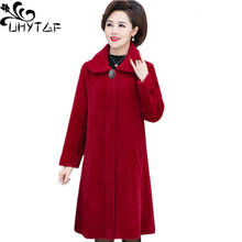 UHYTGF качественное Норковое флисовое зимнее шерстяное пальто средней длины свободное 6XL размера плюс пальто двухстороннее кашемировое повседневное женское пальто 1283 2024 - купить недорого