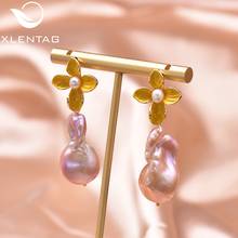 XlentAg Romantic Natural Purple Baroque Pearl Drop Earrings Women Yellow Flower Ear Studs Wedding Party Gift Boho Jewelry GE0949 2024 - buy cheap